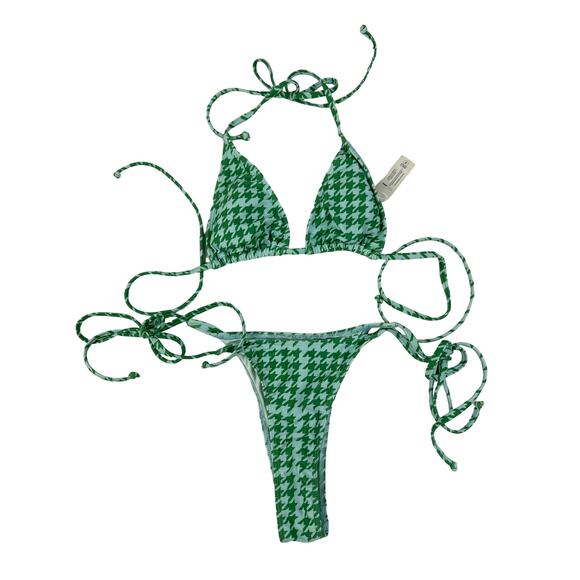 Fashion Nova - Triangle Halter Bikini Top & Tie Side Bottoms in Mint Green - Picture 1 of 3